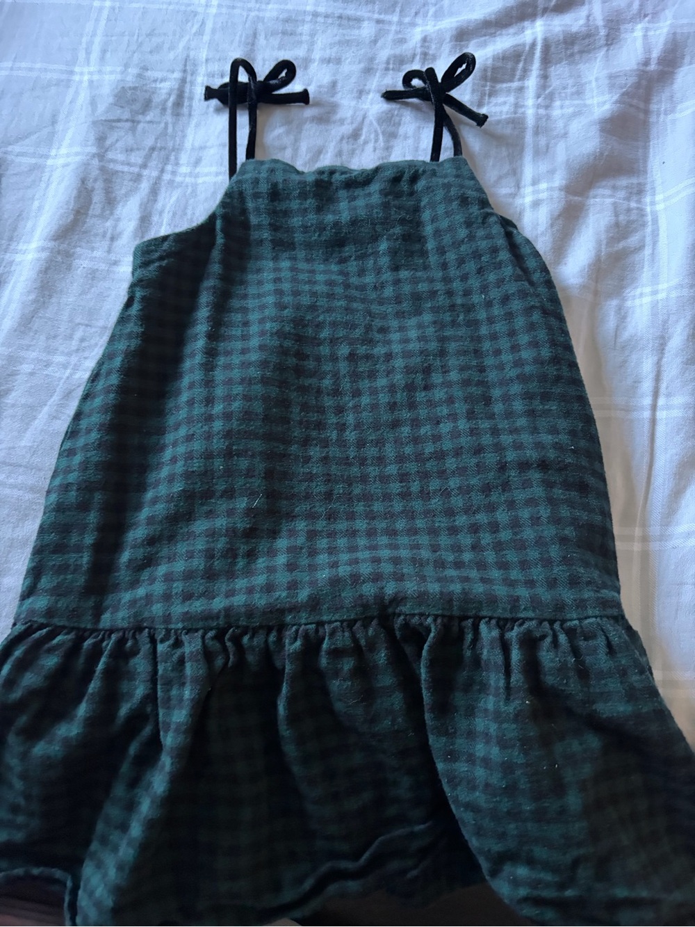 Old Navy Dark Green Gingham Tie-Strap Dress